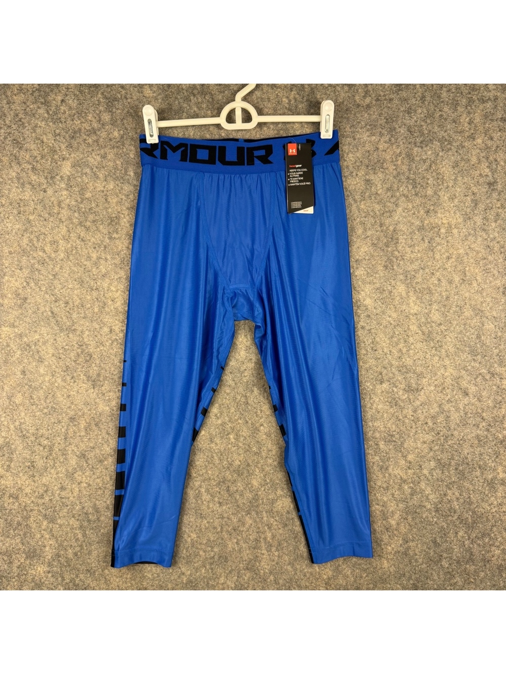Under Armour HeatGear Compression Tights Leggings Blue Black Men Medium 20” 276